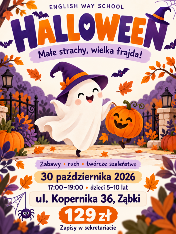 Halloween dla dzieci 5–10 lat: 30 października 2026, 17:00–19:00, ul. Kopernika 36 w Ząbkach, cena 129 zł